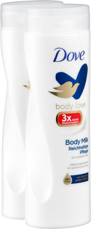 Dove Body Love Body Milk Reichhaltige Pflege, 2 x 400 ml