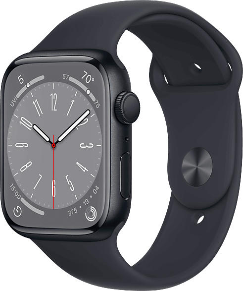 Apple Watch Series 8 GPS 45mm Aluminiumgehäuse, Sportarmband, Mitternacht; Smartwatch