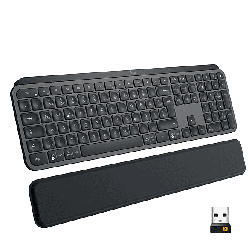 Logitech Kabellose Tastatur MX Keys mit Handballenauflage und Tastenbeleuchtung, USB/Bluetooth, DE, Schwarz