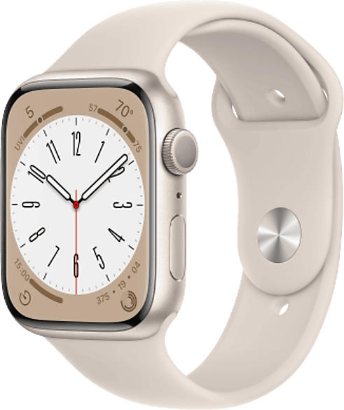 Apple Watch Series 8 GPS 45mm Aluminiumgehäuse, Sportarmband, Polarstern; Smartwatch