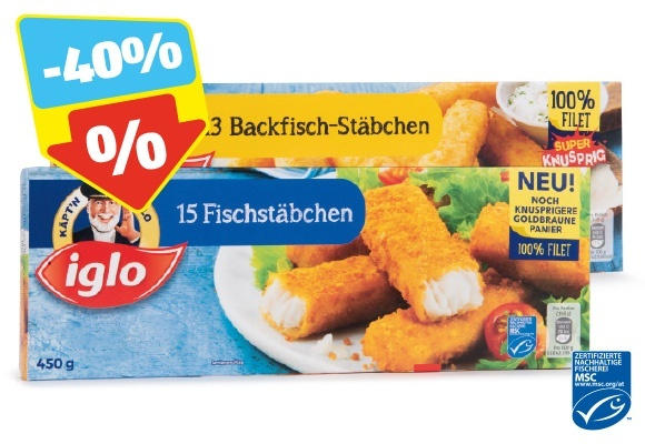 IGLO Fischstäbchen, 450 g/364 g
