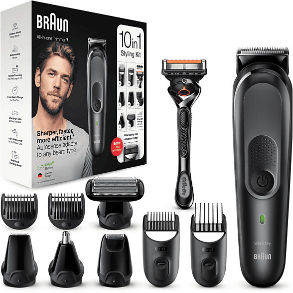 Braun Multi-Grooming-Kit 7 MGK7321, 10-in-1-Barttrimmer und Haarschneider, Slate Grey Barttrimmer Grey, Akkubetrieb