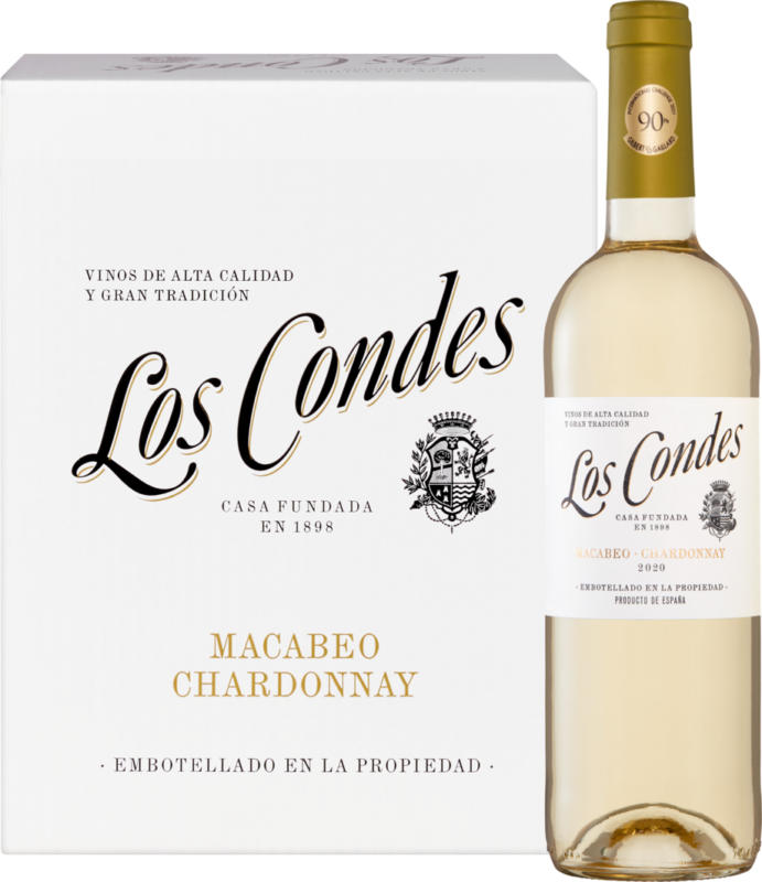 Los Condes Macabeo/Chardonnay D. O. Catalunya, Espagne, Catalogne, 2022, 6 x 75 cl
