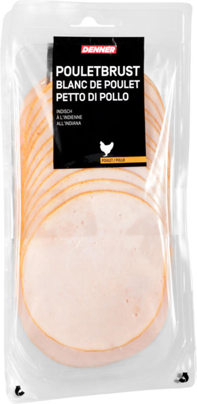 Blanc de poulet à l'indienne Denner, en tranches extra-fines, Brésil, 2 x 150 g