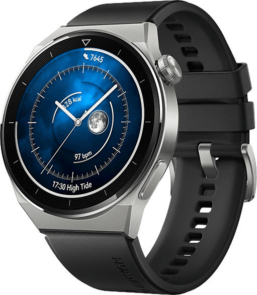 Huawei Watch GT3 Pro 46mm Titanium Schwarz mit Fluoroelastomerband; Smartwatch
