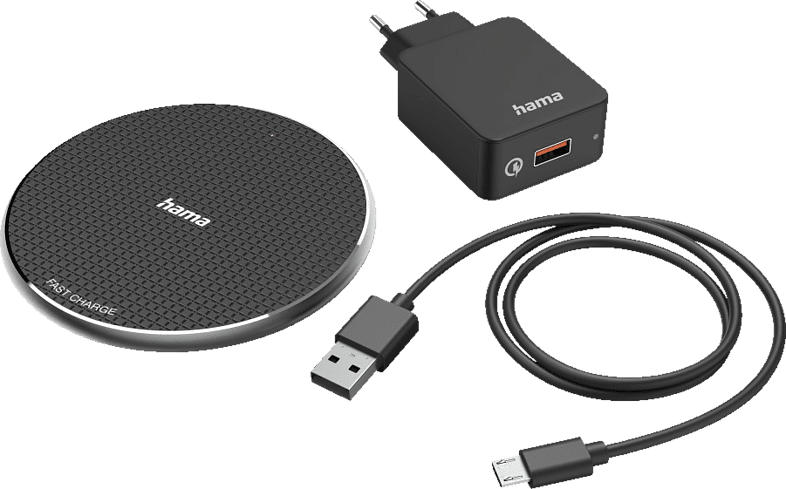 Hama Wireless Charger Set "QI-FC10", 10 W, kabelloses Smartphone-Ladepad, Schwarz