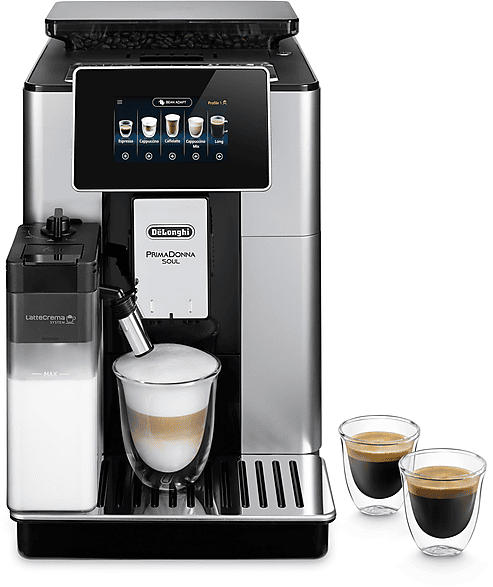 De'Longhi ECAM 610.55 SB Prima Donna Soul Kaffeevollautomat (Silber Schwarz, Flüster Kegelmahlwerk, 19 bar, integrierter Michbehälter)