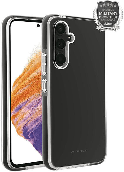 Vivanco 63547 Schutzhülle Rock Solid für Samsung Galaxy A54 5G, Anti Shock, schwarzer Rahmen, transparent; Handyhülle