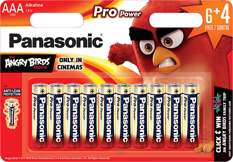 Panasonic AAA Batterien LR03PPG/10BW 6+4 Angry Birds Mikro 1.5V