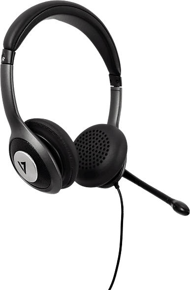 V7 HU530C USB-C Deluxe Headset mit geräuschunterdrückendem Mikrofon, Lautstärkeregelung, schwarz, grau