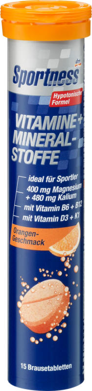 Sportness Brausetabletten, Vitamine + Mineralstoffe, Orangen Geschmack (15 Stück)