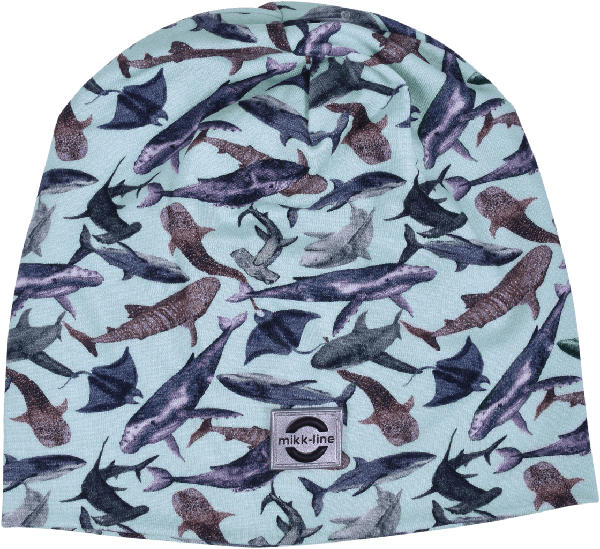 Mikk-Line Mütze mit Hai-Muster, blau, Gr. 98/104