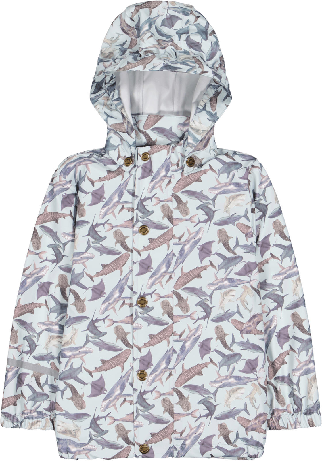 Mikk-Line Regenjacke mit Hai-Muster, blau, Gr. 98/104