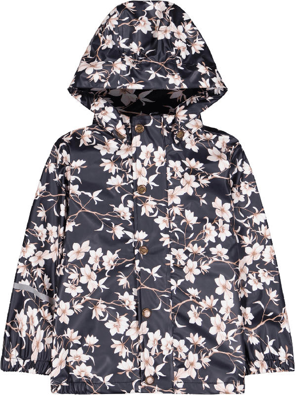 Mikk-Line Regenjacke mit Blumen-Muster, blau, Gr. 110/116