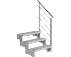 Außentreppe Pertura Tallis mit Prova Geländer 3 Stufen 100 cm Gitterrost