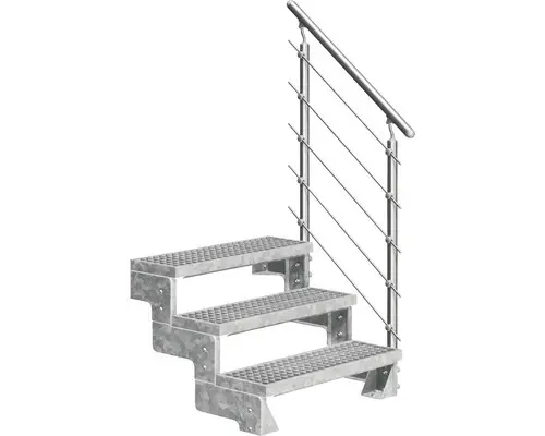 Außentreppe Pertura Tallis mit Prova Geländer 3 Stufen 100 cm Gitterrost