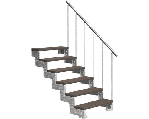Außentreppe Pertura Tallis mit Geländer 6 Stufen 80 cm dunkelbraun