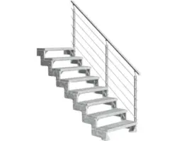 Außentreppe Pertura Tallis mit Prova Geländer 8 Stufen 100 cm Gitterrost