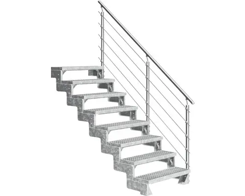 Außentreppe Pertura Tallis mit Prova Geländer 8 Stufen 100 cm Gitterrost