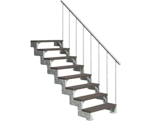 Außentreppe Pertura Tallis mit Geländer 8 Stufen 80 cm dunkelbraun