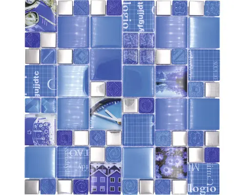 Glasmosaik XCM MC549 29,8x29,8 cm silber blau