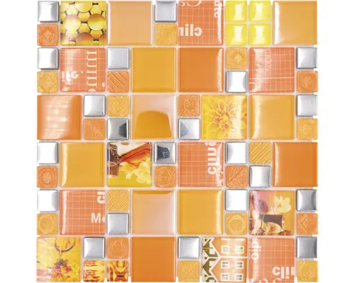 Glasmosaik XCM MC569 29,8x29,8 cm silber orange