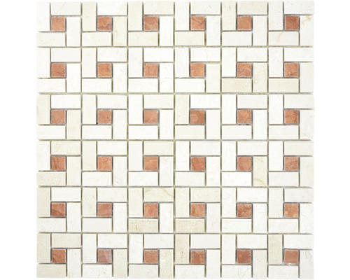 Natursteinmosaik Marmor XNM BS17 30,5x30,5 cm beige rot