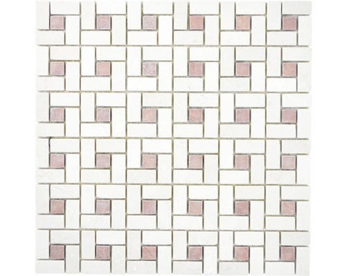 Natursteinmosaik Marmor XNM BS27 30,5x30,5 cm beige rot matt