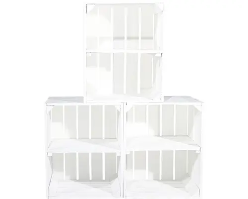 Vintage Obstkiste weiß mit Mittelboden quer 50x40x30 cm 3er-Set