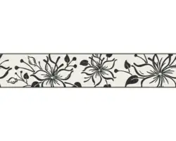 Bordüre selbstklebend Blume schwarz weiß mit Glitter 5 m x 13 cm