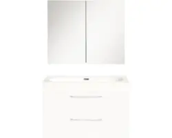 Badmöbel-Set Differnz Somero Mineralguss 170x60x38 cm Mineralgusswaschbecken weiß mit Spiegelschrank