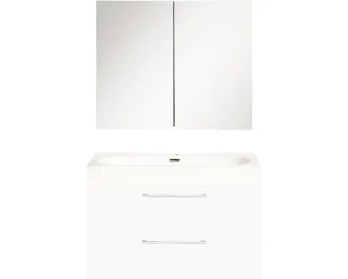 Badmöbel-Set Differnz Somero Mineralguss 170x60x38 cm Mineralgusswaschbecken weiß mit Spiegelschrank