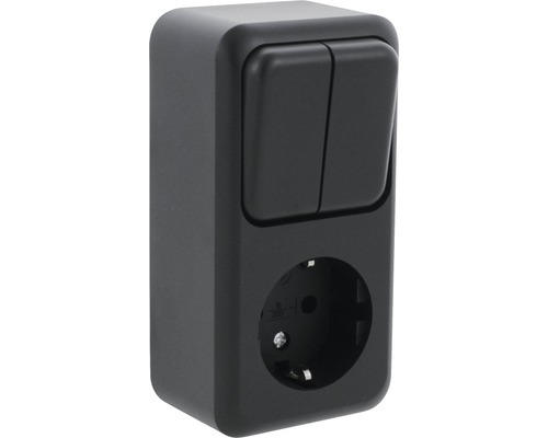 Schuko & Doppel-Schalter Kombination Q-LINK aufputz schwarz
