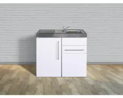 Miniküche Stengel Premiumline MP100S 100x60 cm Becken rechts weiß glänzend mit Glaskeramikkochfeld und Touchsteuerung
