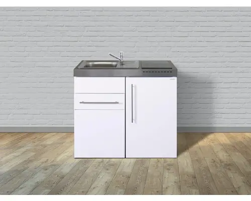 Miniküche Stengel Premiumline MP100S 100x60 cm Becken links weiß glänzend mit Induktionskochfeld
