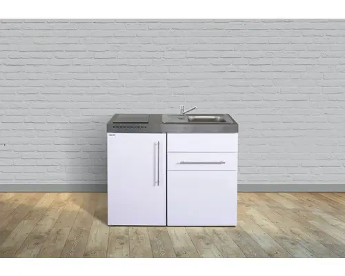 Miniküche Stengel Premiumline MP110 100x60 cm Becken rechts weiß glänzend mit Glaskeramikkochfeld