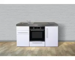 Miniküche Stengel Premiumline MPB160 160x60 cm Becken links weiß glänzend mit Glaskeramikkochfeld und Touchsteuerung