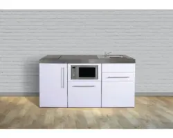 Miniküche Stengel Premiumline MPM170 170x60 cm Becken rechts weiß glänzend mit Glaskeramikkochfeld