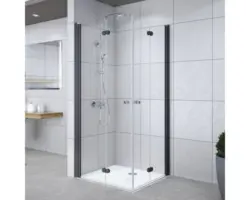 Eckeinstieg mit Drehfalttür Breuer Elana Komfort 750x900x2000 mm Echtglas Klar hell schwarz