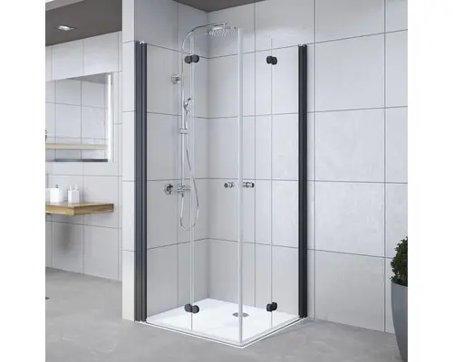 Eckeinstieg mit Drehfalttür Breuer Elana Komfort 750x900x2000 mm Echtglas Klar hell schwarz
