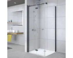 Duschseitenwand für Drehfalttür Breuer Elana Komfort 750x2000 mm Anschlag rechts Echtglas Klar hell schwarz