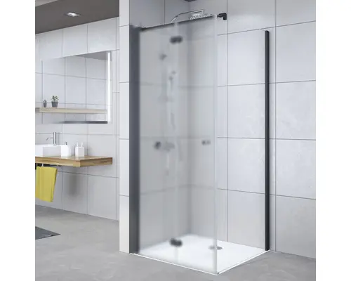 Duschseitenwand für Drehfalttür Breuer Elana Komfort 750x2000 mm Anschlag rechts Echtglas Klar hell schwarz