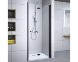 Drehfalttür für Nische Breuer Elana Komfort 900x2000 mm Anschlag rechts Echtglas Klar hell schwarz