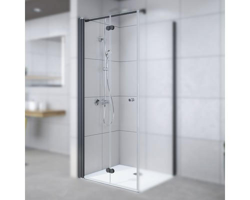 Drehfalttür für Seitenwand Breuer Elana Komfort 900x2000 mm Anschlag links Dekorglas Intima schwarz