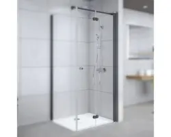 Drehfalttür für Seitenwand Breuer Elana Komfort 900x2000 mm Anschlag rechts Echtglas Klar hell schwarz