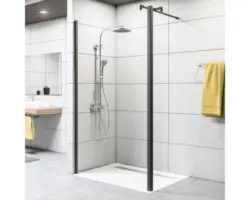 Raumdusche Breuer Entra 1200x2000 mm Dekorglas Lines Profilfarbe schwarz matt mit festem Element 272 mm