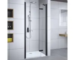 Drehtür für Nische Breuer Panorama 900x2000 mm Festteil rechts Dekorglas Grau schwarz