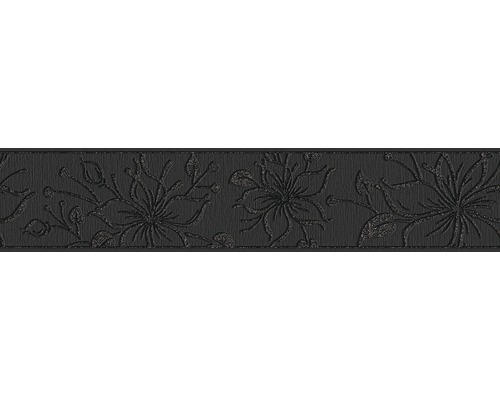 Selbstklebende PVC-Bordüre A.S. Creation Blume Glitzer schwarz 5 m x 13 cm