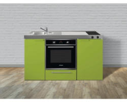 Miniküche Stengel Kitchenline MKB150 150x60 cm Becken links grün mit Glaskeramikkochfeld