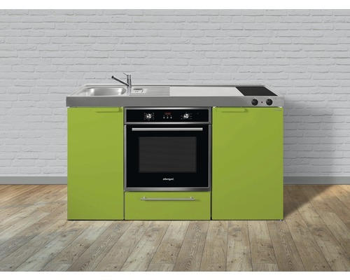 Miniküche Stengel Kitchenline MKB150 150x60 cm Becken links grün mit Glaskeramikkochfeld